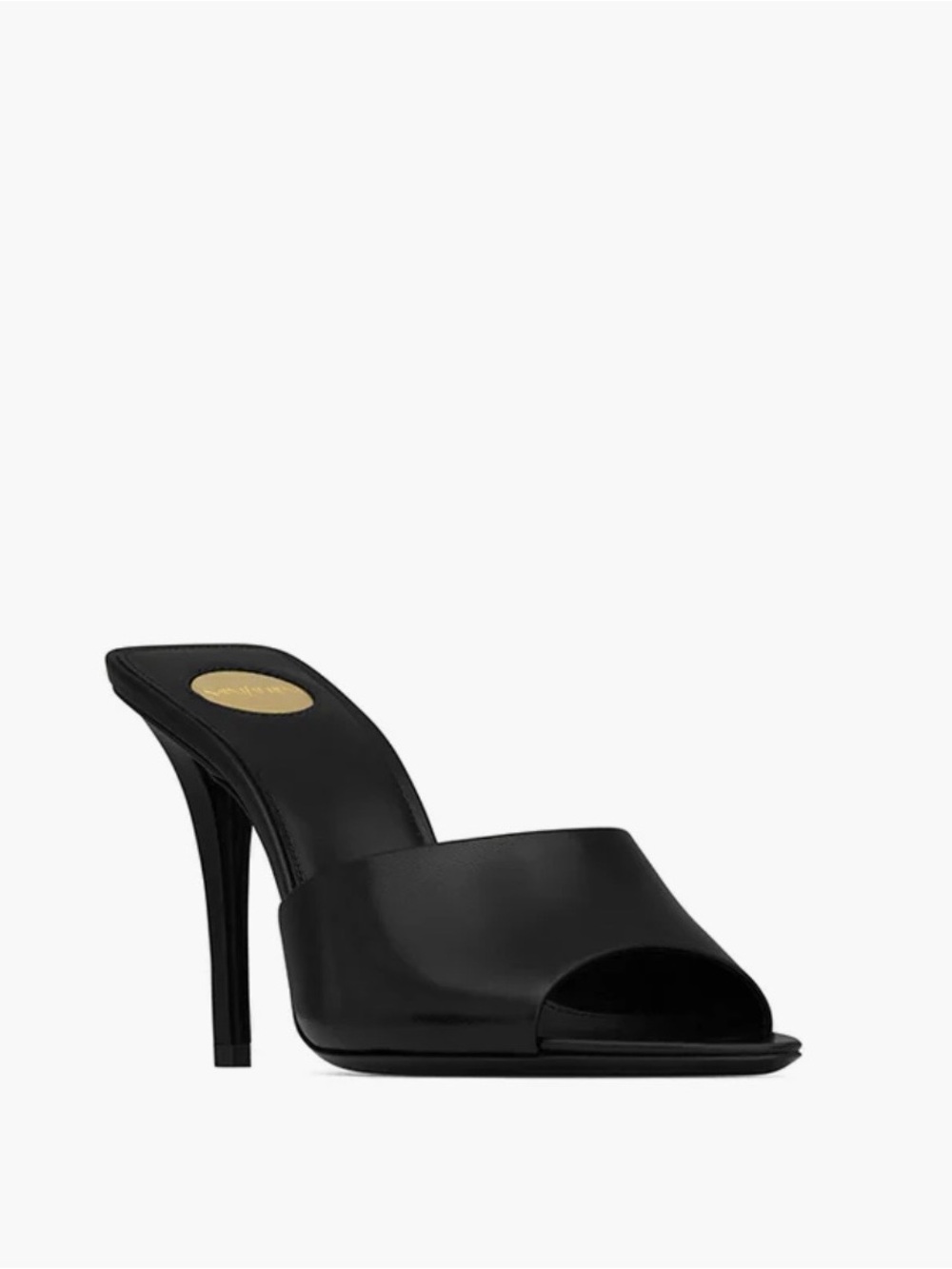 Saint Laurent Black Leather Open-Toe Mules with Gold Logo Medallion - Picture 2 of 9